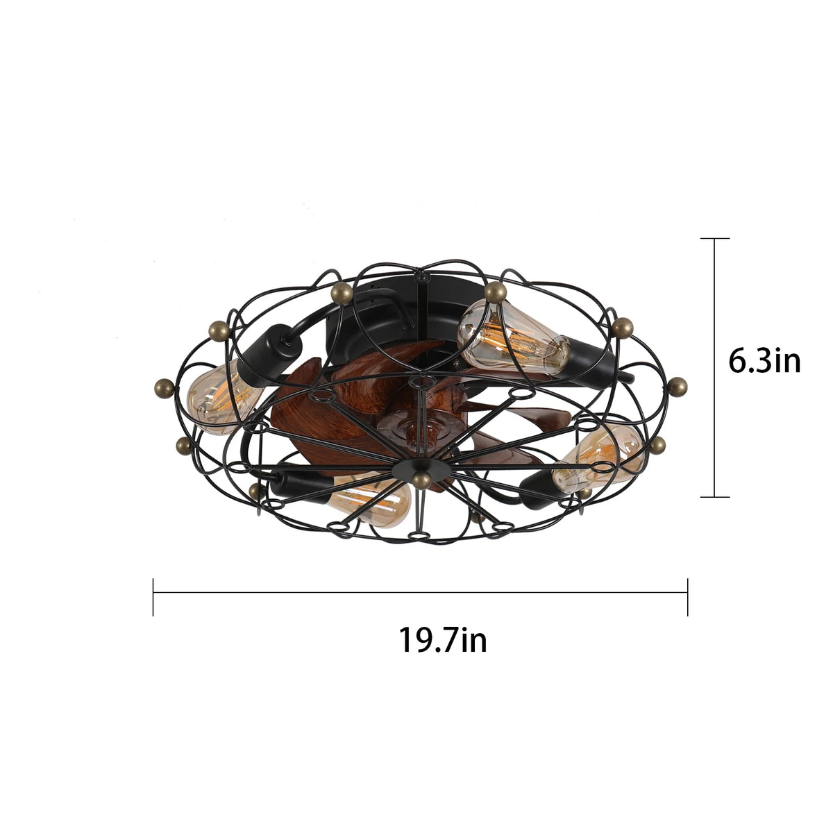 Industrial Cage Ceiling Fan - Low - Profile 7 - Blade Fan with Remote & Light - Modern Rustic Cooling for Small Spaces