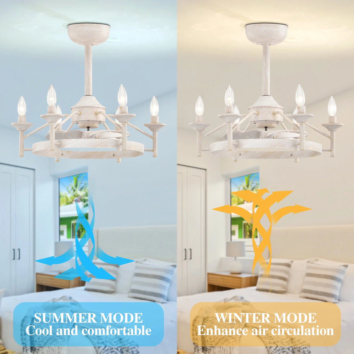 Maxax Candlestick Ceiling Fan with Light, 21" White Vintage Ceiling Fan with Remote Control, 6 Speeds Reversible Timing Ceiling Fan