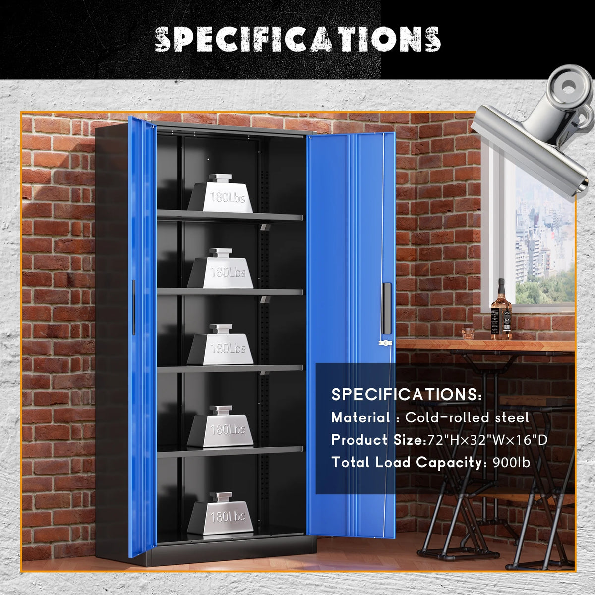 SOLAURA 71" Metal Garage Storage Cabinet with Locking Doors and Adjustable Shelves for Home, Office(Black)
