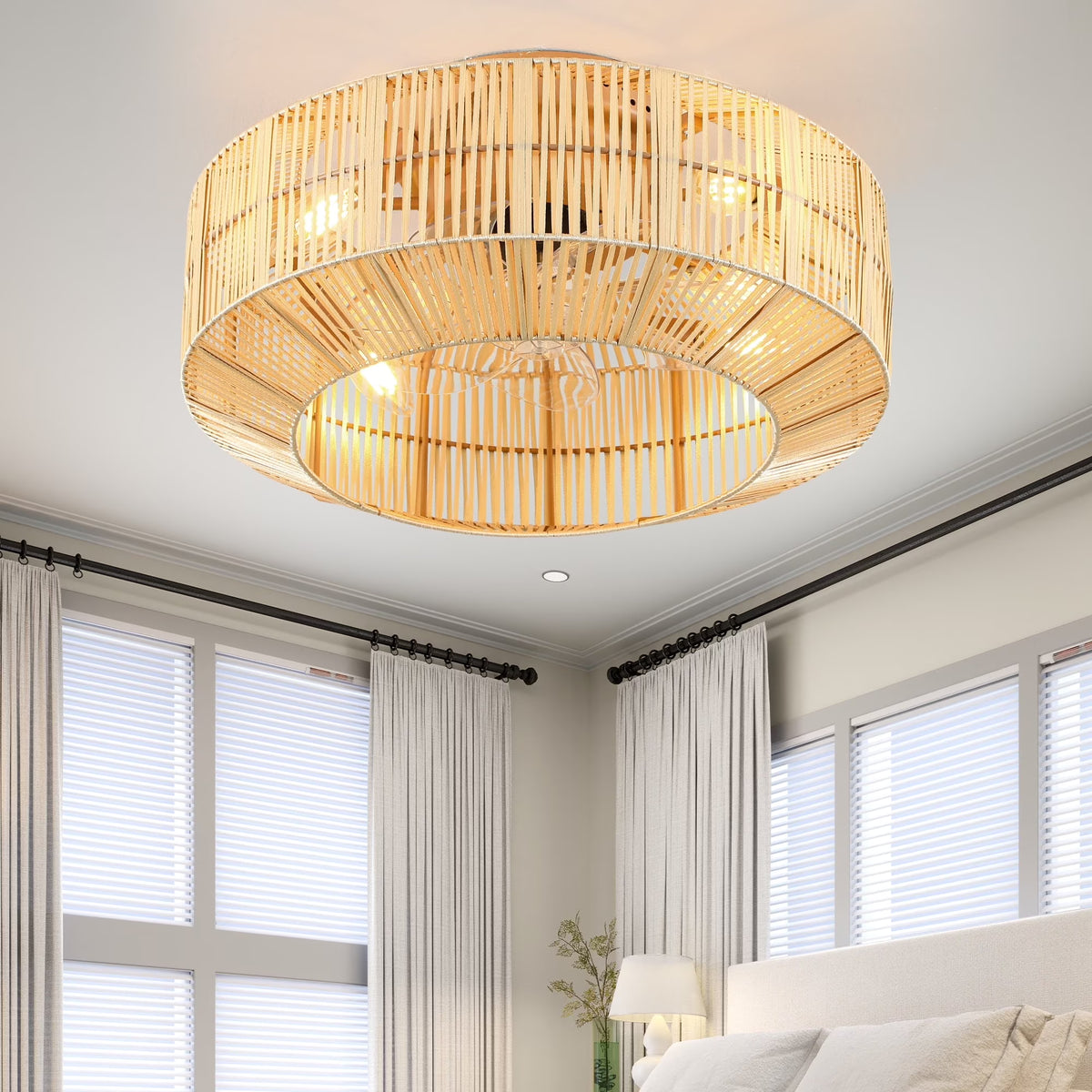 Dextrus 20" Caged Ceiling Fan with Lights and Remote Control, Rustic Farmhouse Flush Mount Design with Reversible DC Motor, 6 Speed Settings