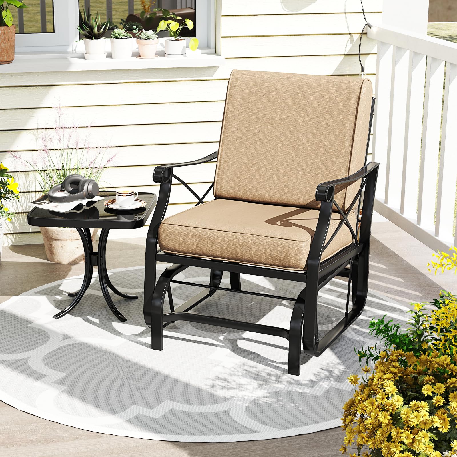 Tangkula Patio Glider Rocking Chair with Metal Frame and Thick Cushions