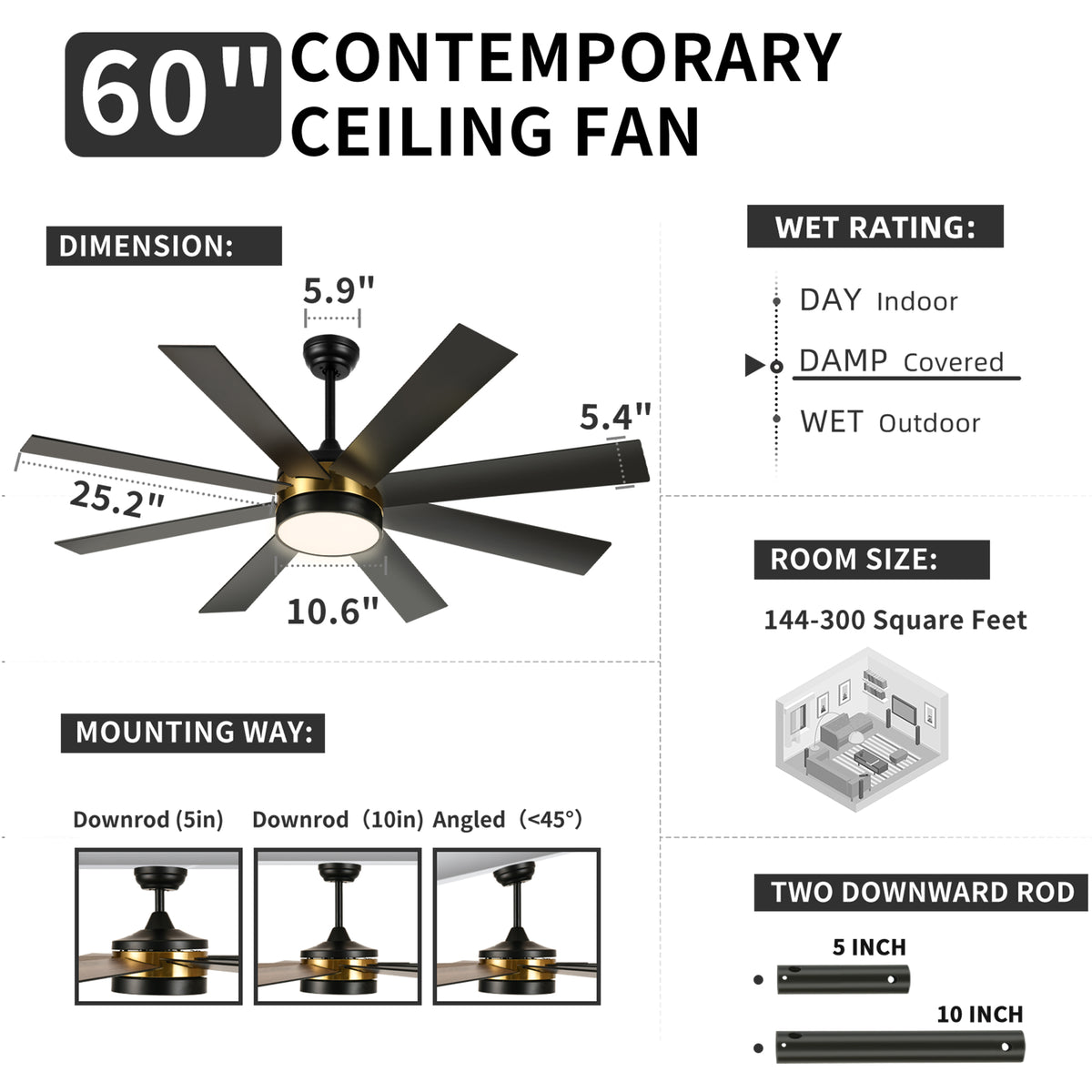 Dextrus 60 in Modern LED Outdoor/ Indoor Ceiling Fan with Remote Control