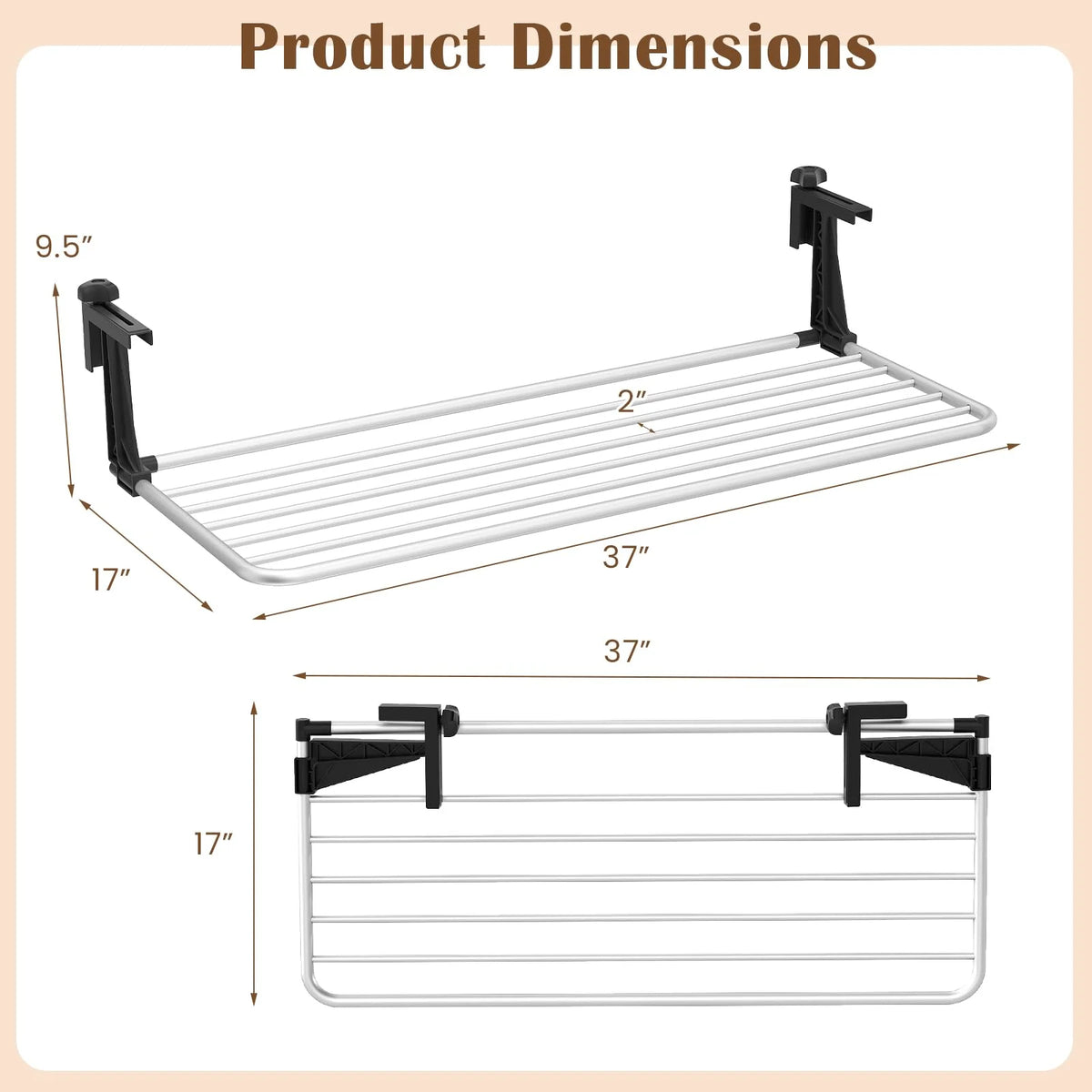 Tangkula Portable Clothes Drying Rack | Extendable Radiator Clothes Airer with Robust Aluminum Frame for Balcony Railings Windowsill