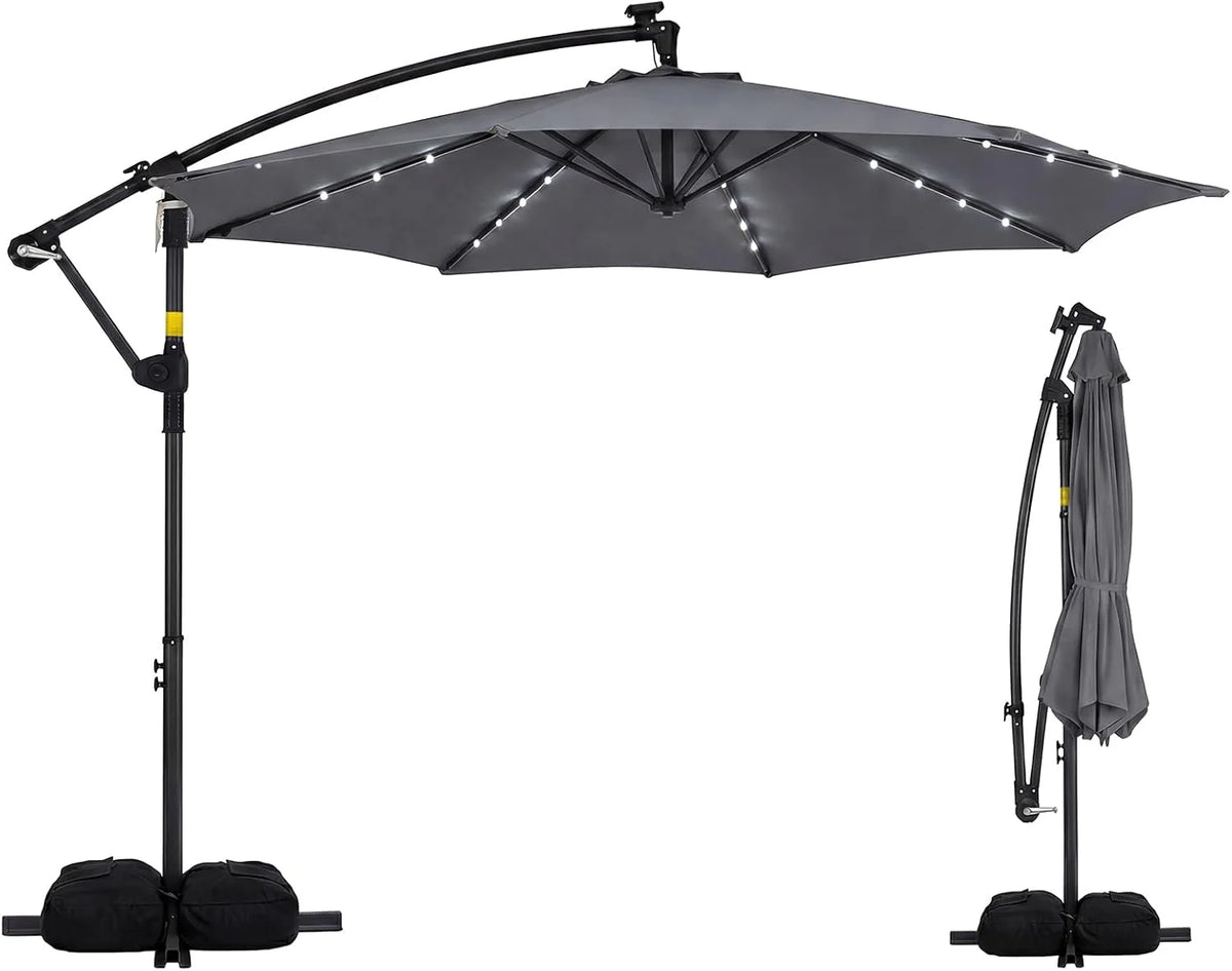 Tangkula 10ft Solar Patio Umbrella with Base Included