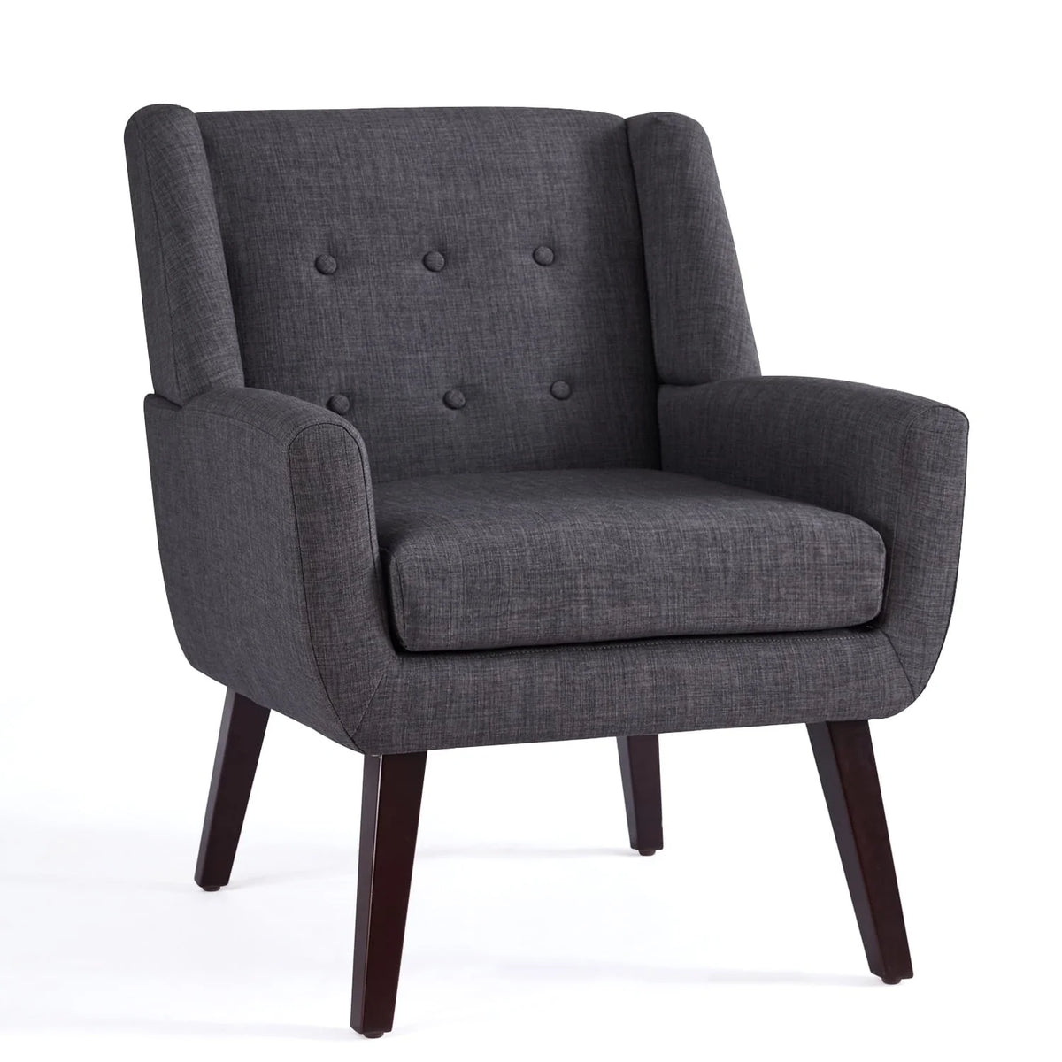 HUIMO Accent Chair, Button Tufted Upholstered Living Room Chairs, Mid Century Modern Comfy Reading Chairs for Bedroom, Living Room, Beige