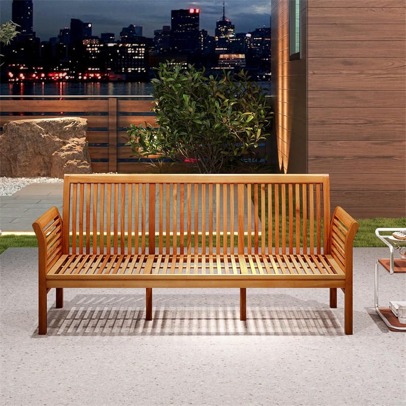62.5" Outdoor Acacia Wood Bench with Removable Cushion, 3-Person Patio Garden Bench with High Backrest & Armrests, 1200 LBS Capacity for Yard Porch