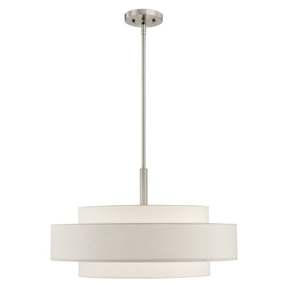 Paquette 5 - Light Shaded Drum Chandelier Andover Mills Finish: Brushed Nickel, Shade Color: Off-White