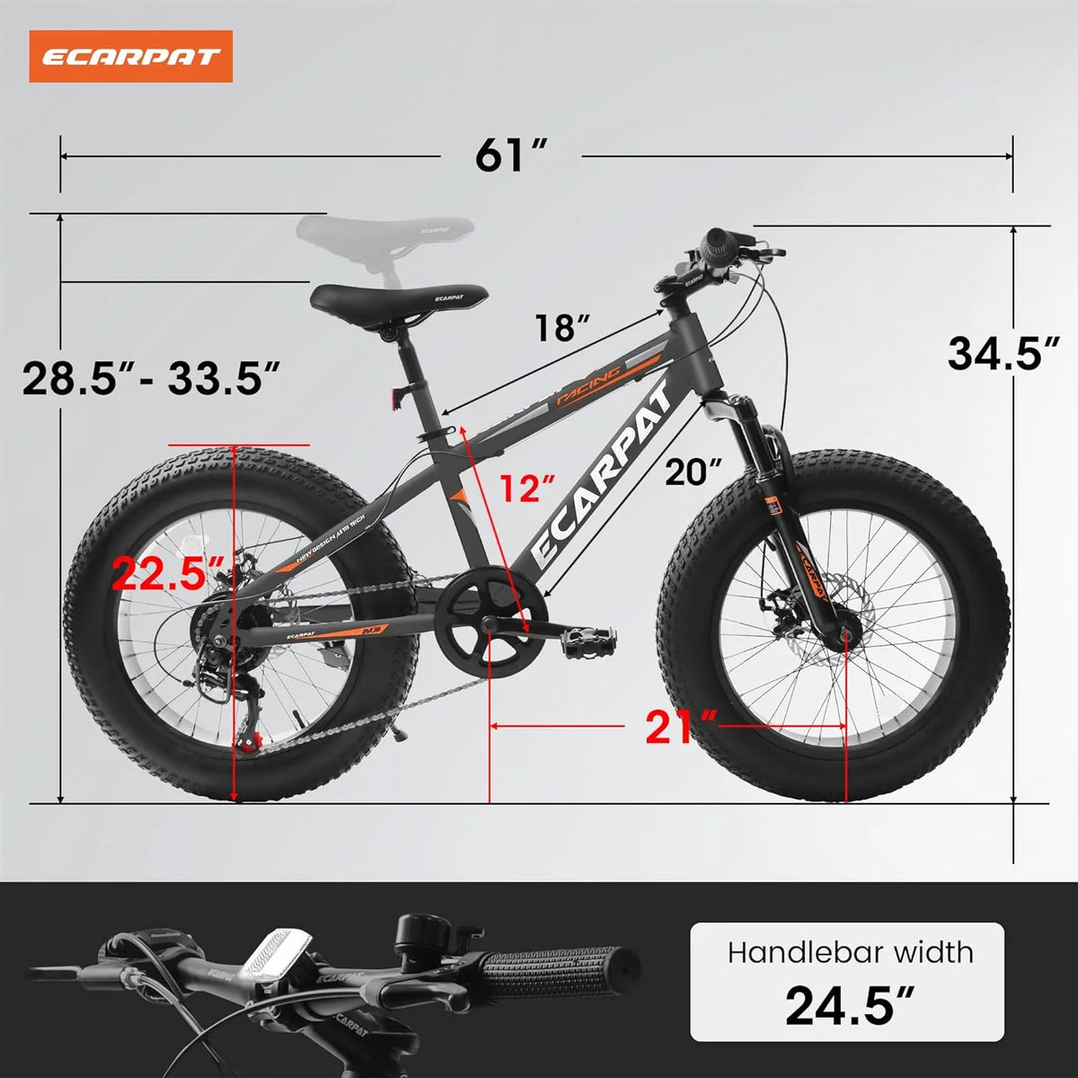 20 in Mountain Bike for 7 - 15 Years Old, 7 Speed Kids Bike with High Carbon Steel Frame, Fat Tire and Dual Disc Brake, Front Suspension Mountain