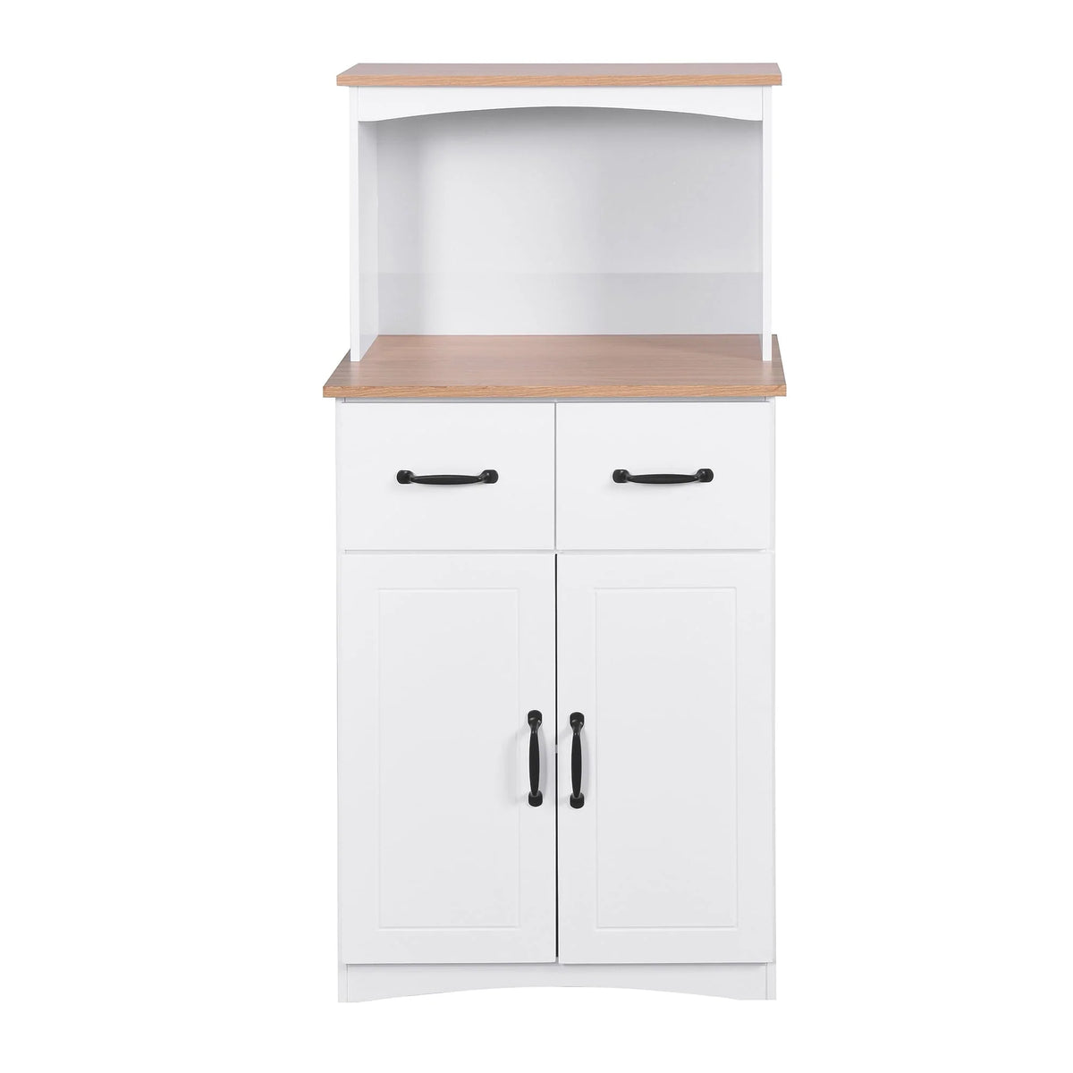 Kitchen Storage Cabinet Pantry Cabinet, White Storage Cupboard Pantry with 2 Doors, 2 Drawers & Microwave Shelf, Freestanding Kitchen Storage Buffet