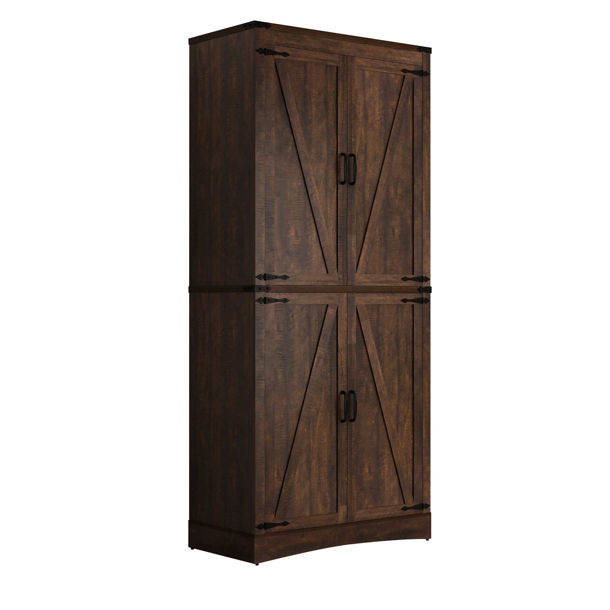 71" Tall Farmhouse Kitchen Pantry Cabinet, 5 Layers Storage Cabinet with Adjustable Shelves, Farmhouse Pantry Cabinet with 4 Barn Doors