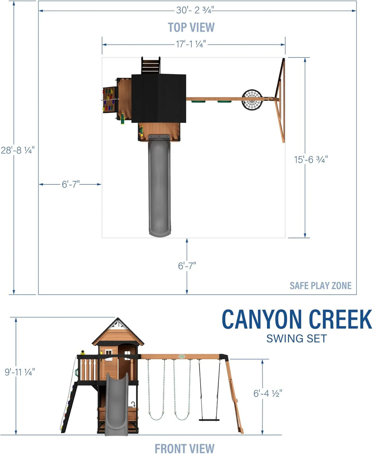 Backyard Discovery Canyon Creek Cedar Wood Swing Set with Wave Slide, Clubhouse, Play Kitchen, Picnic Area, Swings and Rock Wall