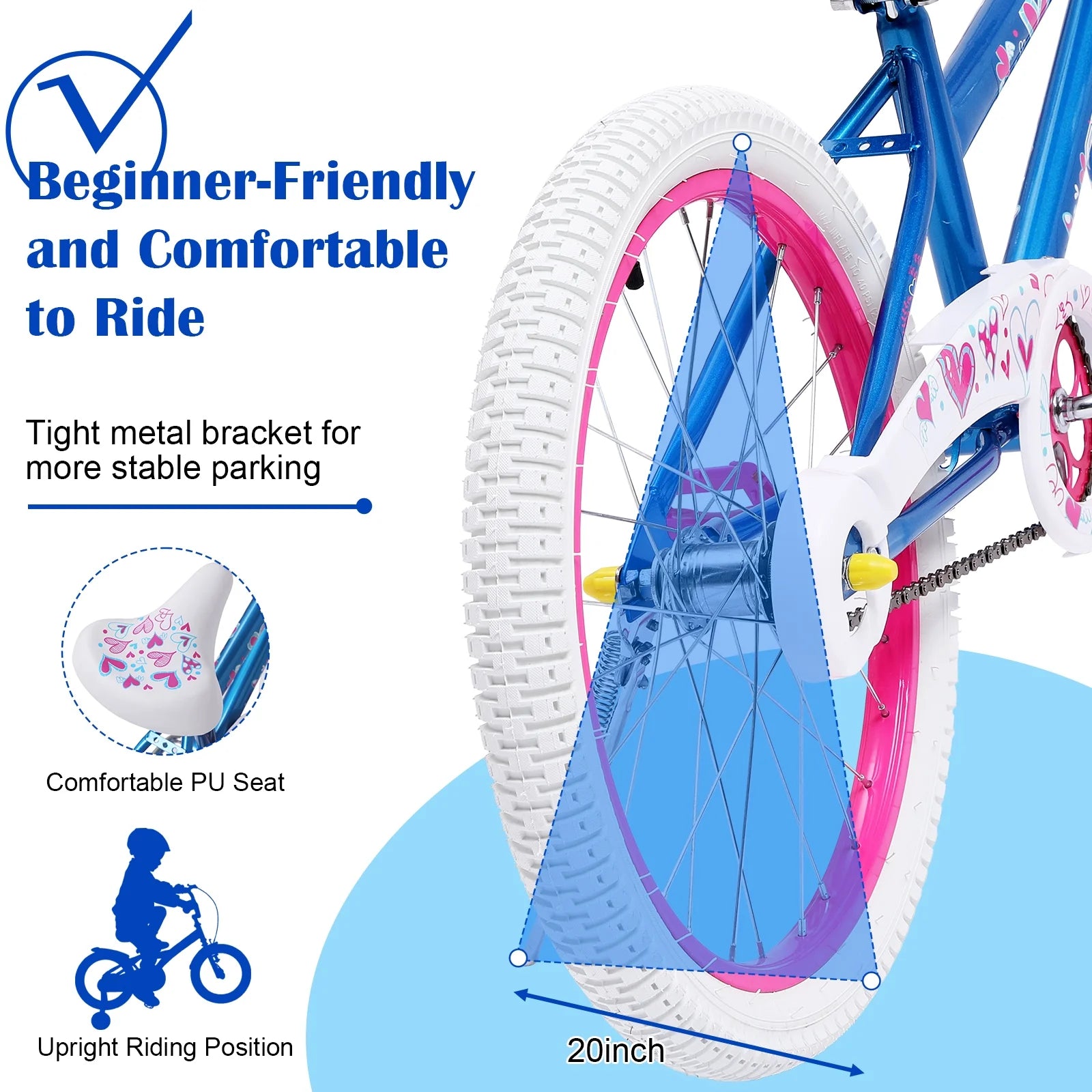 Vebreda 20 in Kids Bike Bicycle for 8 - 12 Years Old Kids, Blue