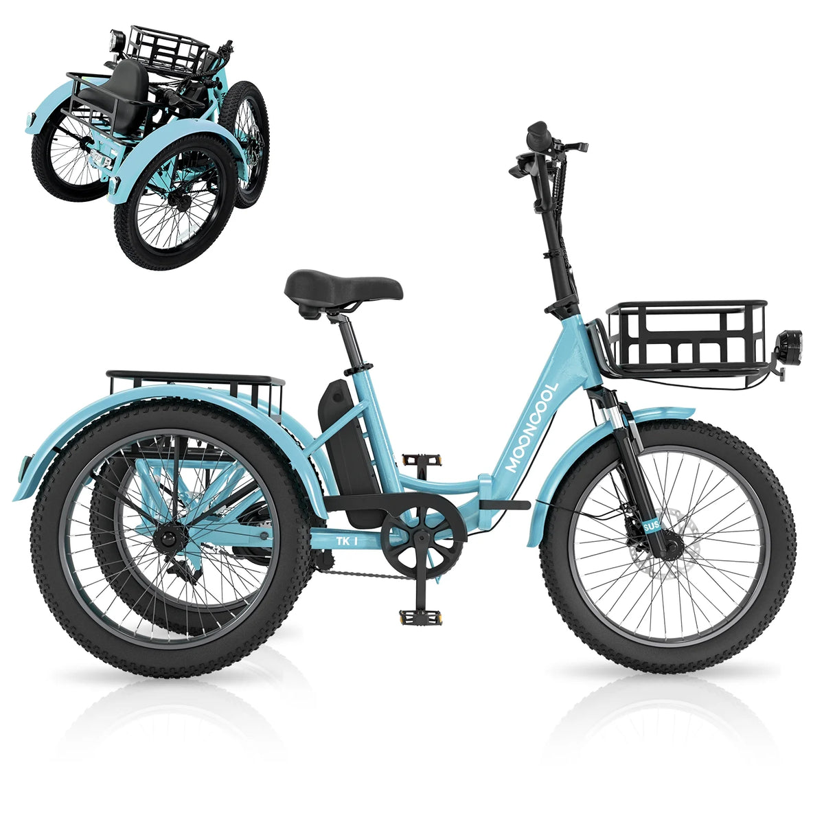 ABORON 3.0 Fat Tire Electric Trike for Senior Foldable E - Bike, 500W Motorized Tricycle Adult 20" Folding 3 Wheel Electric Commute Bike Trike W/48V