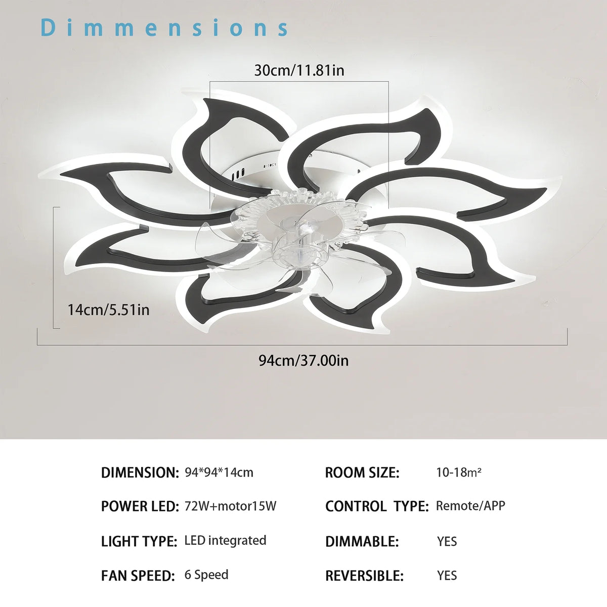 Garwarm Dimmable Ceiling Fan with Light and Remote Control, 27" Small Flush Mounted Ceiling Fan