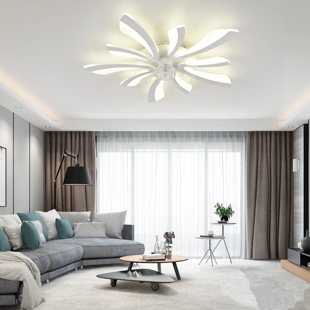 Garwarm Dimmable Ceiling Fan with Light and Remote Control, 27" Small Flush Mounted Ceiling Fan