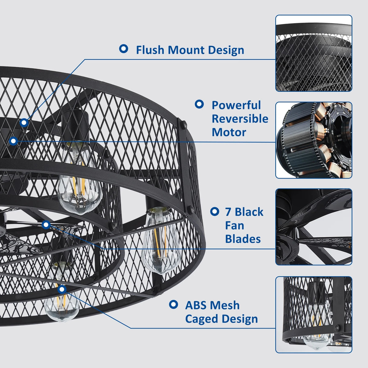 26 - Inch Farmhouse Caged Ceiling Fan with Light, Remote & APP Control Quiet DC Motor E26 Bulbs Included Black