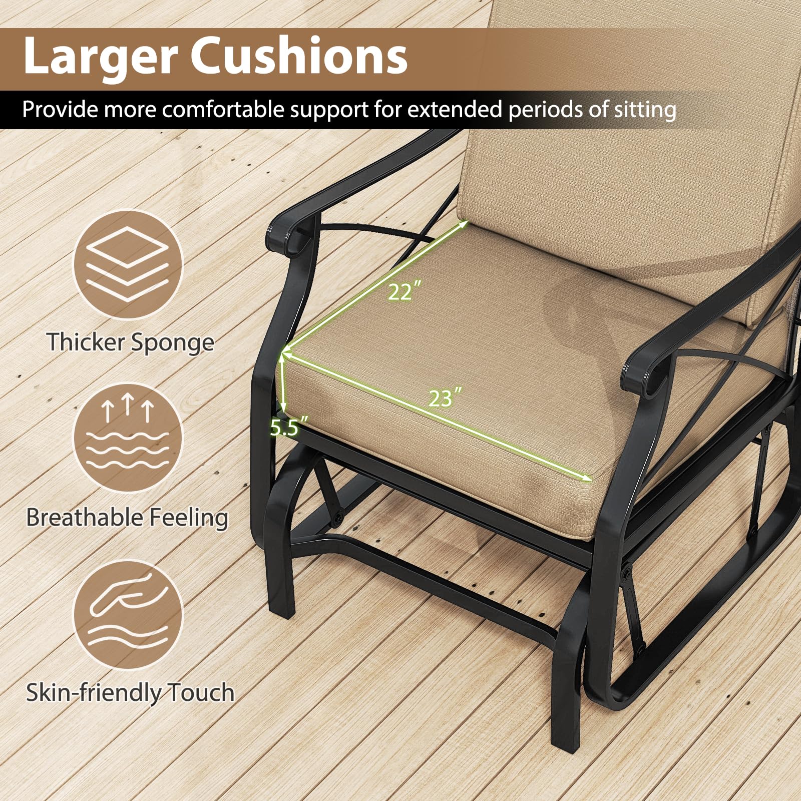 Tangkula Patio Glider Rocking Chair with Metal Frame and Thick Cushions