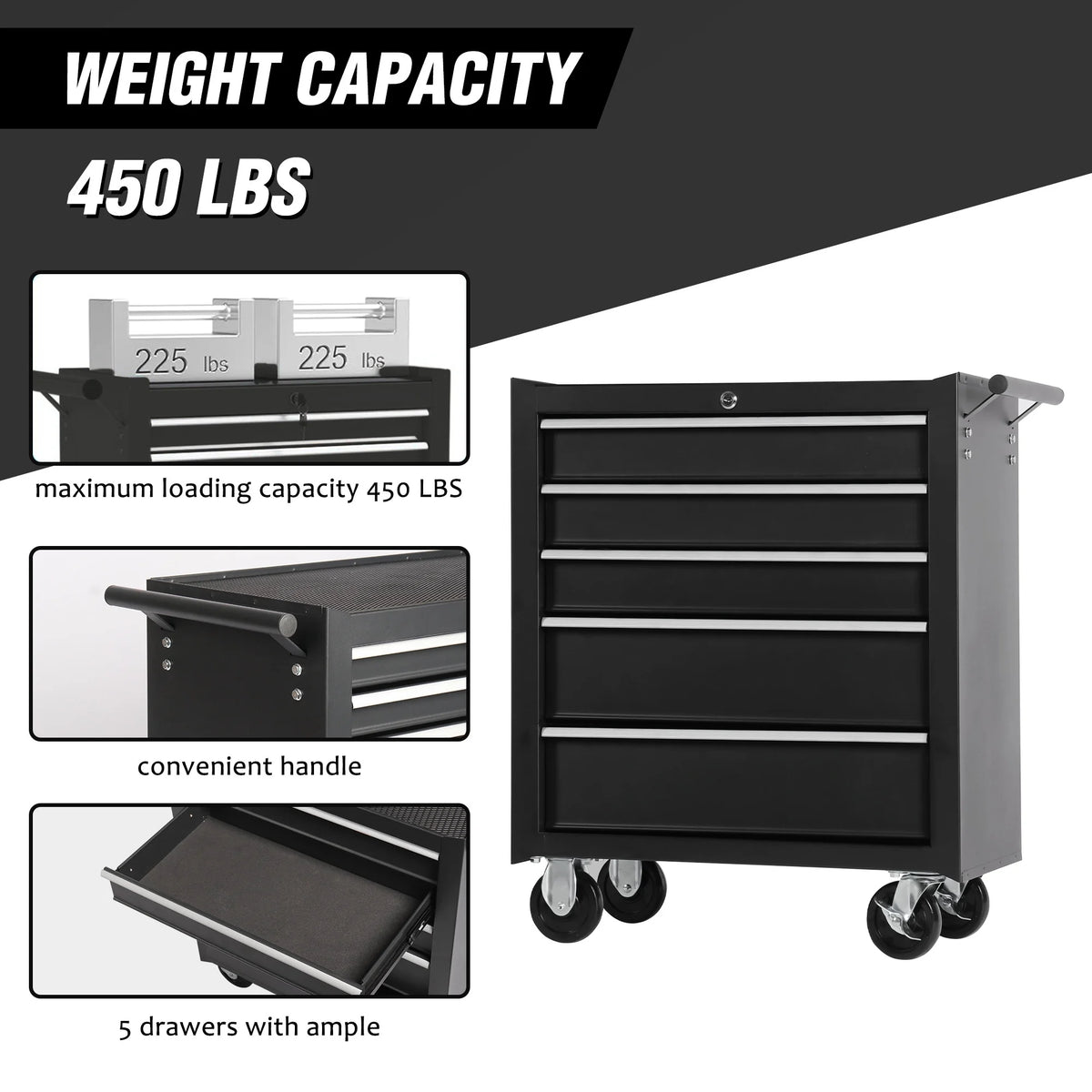 5-Drawer Rolling Tool Chest Tool Storage Cabinet with Wheels Tool Organizer Box