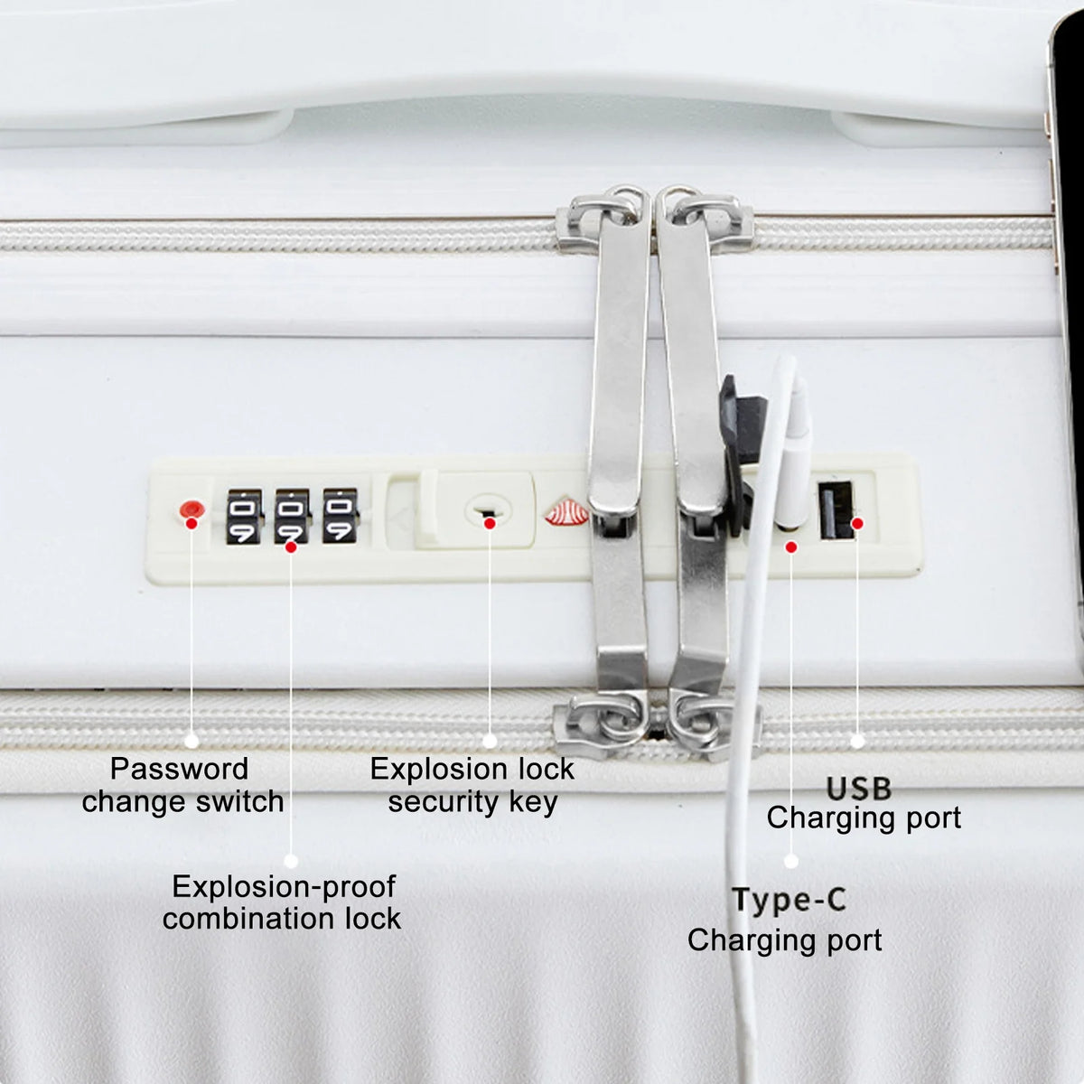 24 in Checked Luggage with Front Pocket, USB Charging Port, Built - in Lock Carry on Suitcase, Cup Holder and Phone Holder, Medium Hardside Suitcase