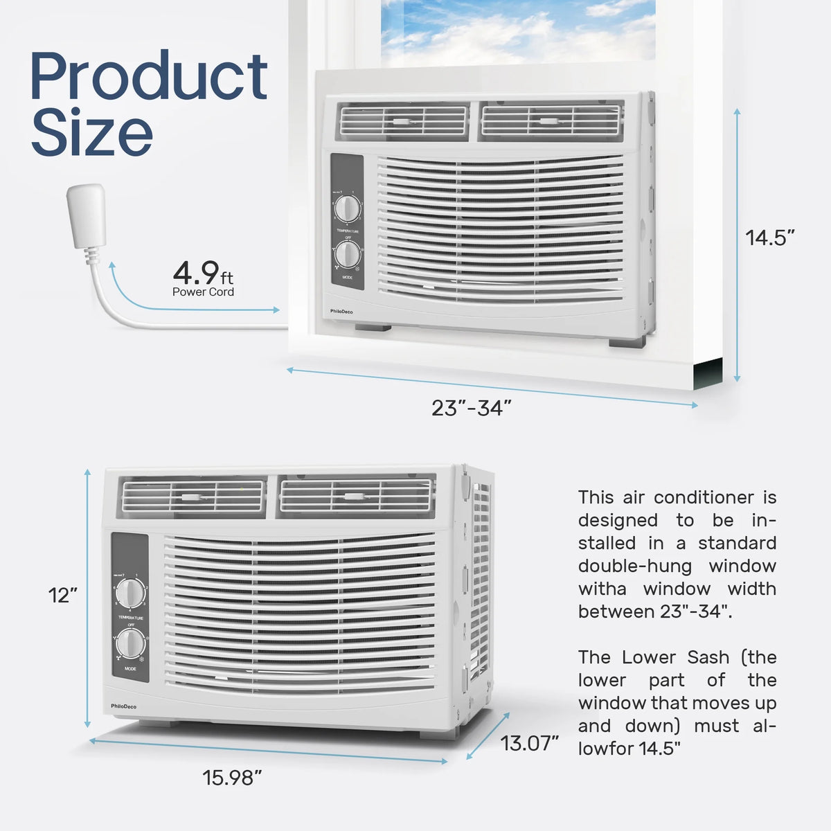 5000 BTU Window Air Conditioner Easy Cool - Capable of Cooling up to 150 Sq Ft. 2 Fan Speeds, 4 - Way Air Direction, Mechanical Control, Filter