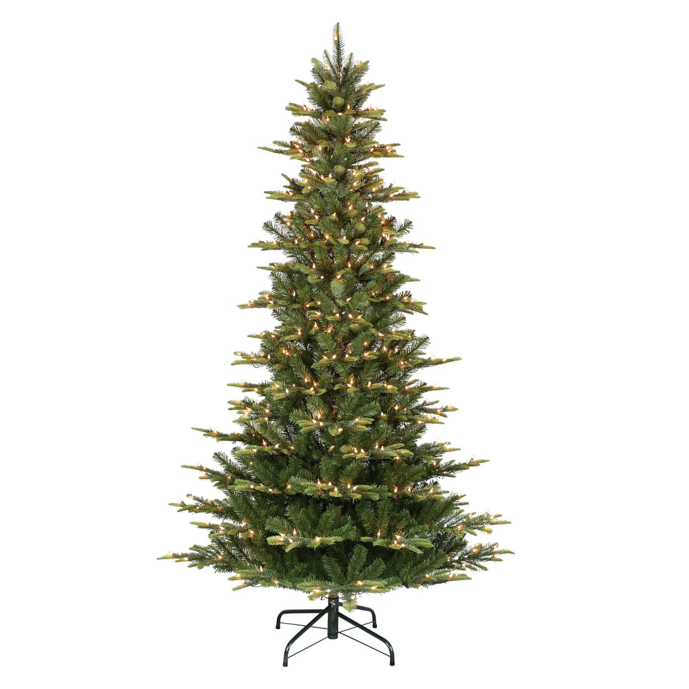 Puleo International 6.5 Foot Pre-Lit Slim Aspen Fir Artificial Christmas Tree, Green