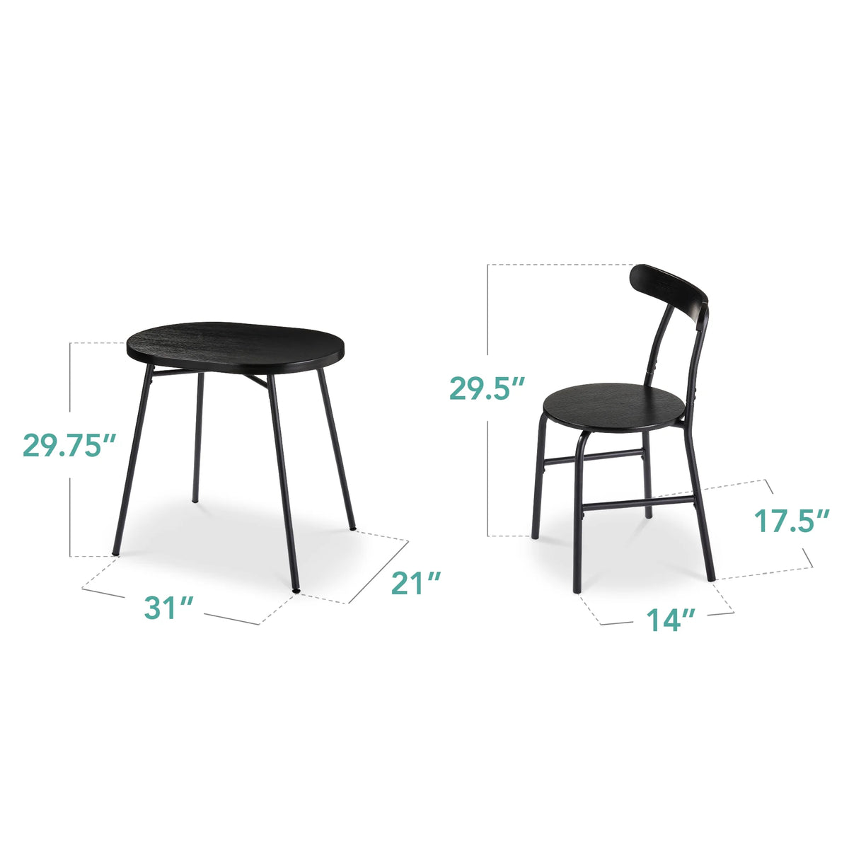 Best Choice Products 3 Piece Modern Oval Dining Table Set, Small Kitchen Dinette W/ 2 Chairs Black/Black