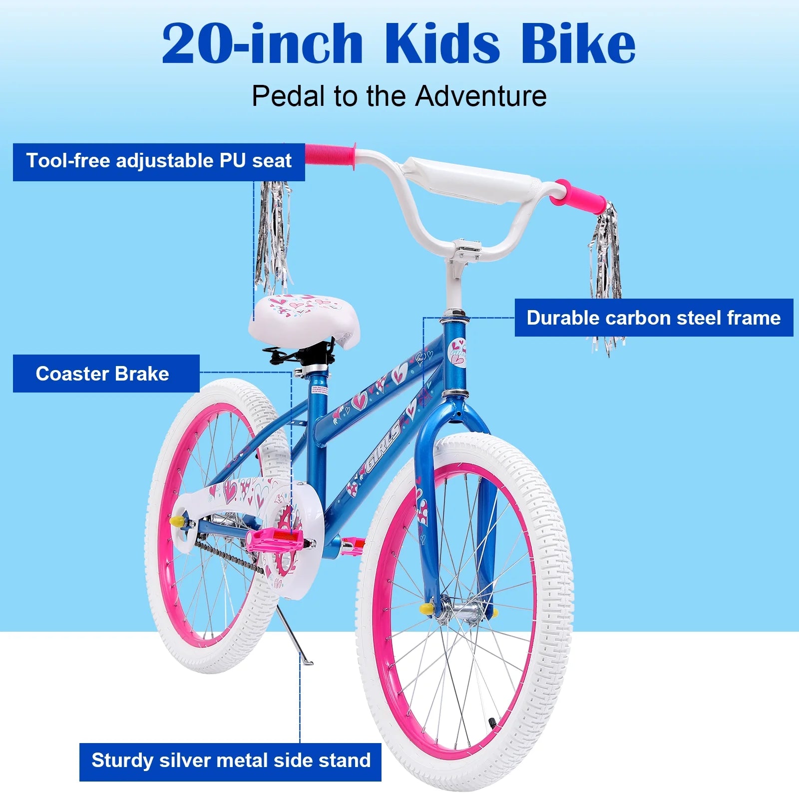 Vebreda 20 in Kids Bike Bicycle for 8 - 12 Years Old Kids, Blue