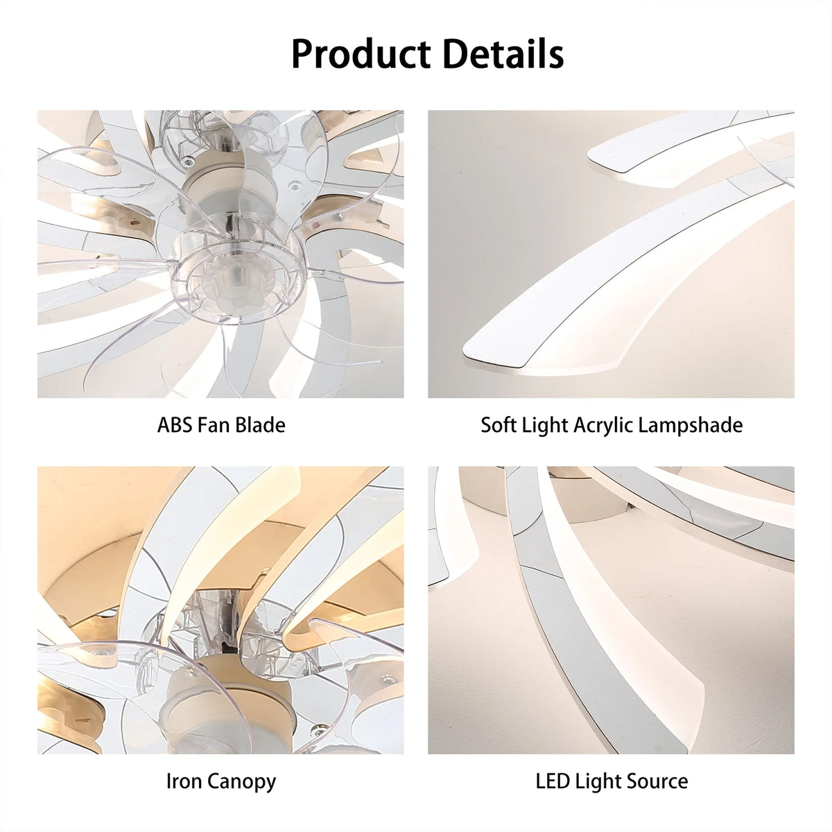Garwarm Dimmable Ceiling Fan with Light and Remote Control, 27" Small Flush Mounted Ceiling Fan