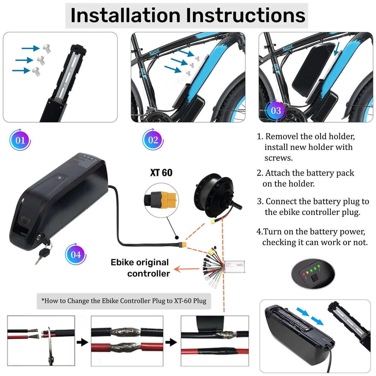 48V 20AH Ebike Battery 48V Lithium Battery 48V Battery with Charger for 750W - 1500W Adult Electric Bike Tricycle