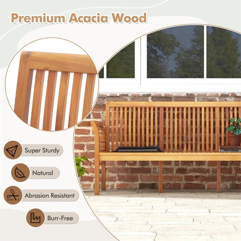 62.5" Outdoor Acacia Wood Bench with Removable Cushion, 3-Person Patio Garden Bench with High Backrest & Armrests, 1200 LBS Capacity for Yard Porch