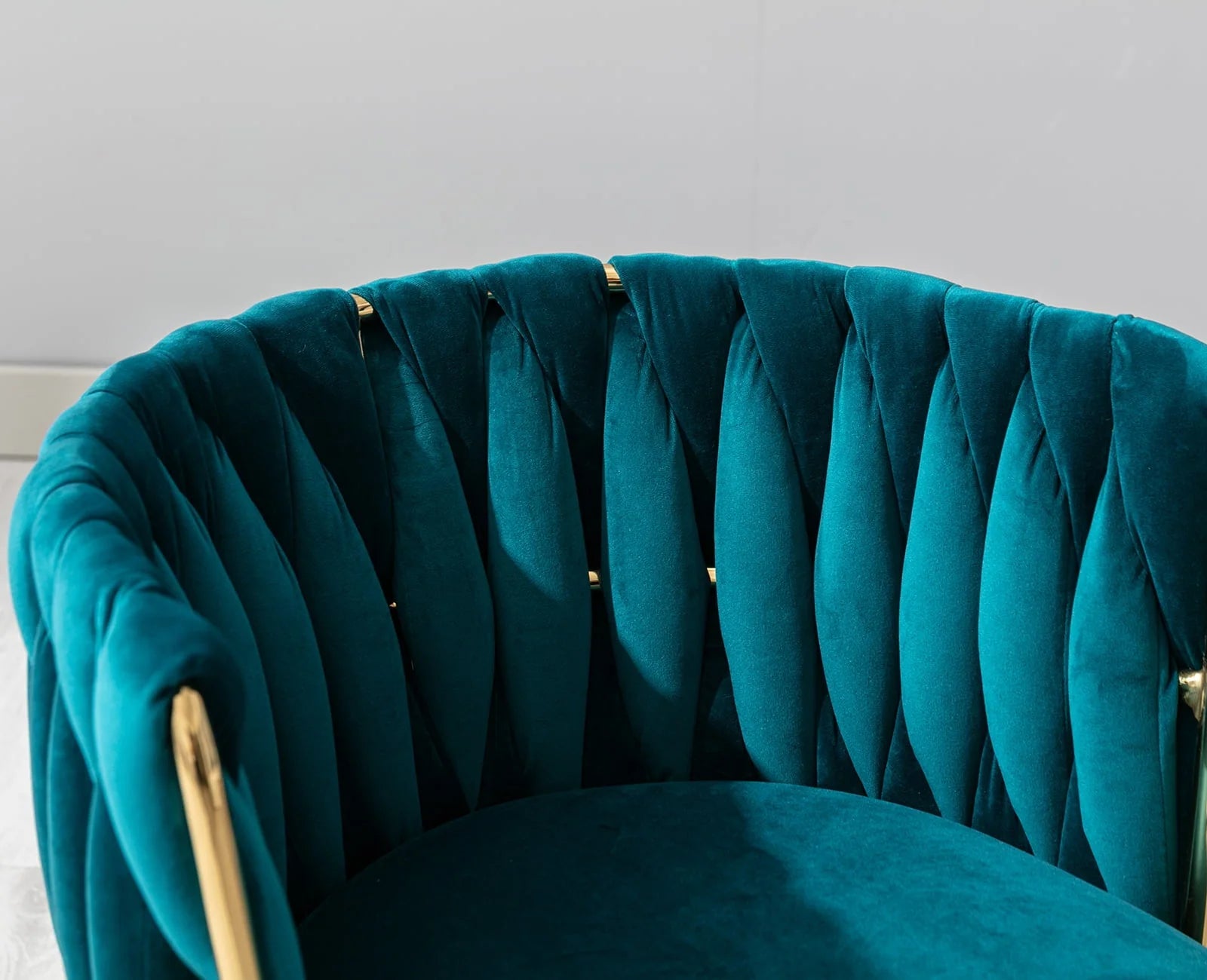 Guyou Velvet Dining Chair Set of 2, Modern Upholstered Accent Side Chair with Woven Back and Metal Legs, Vanity Chair Kitchen Chair for Living Room Dining Room Bedroom, Teal Green