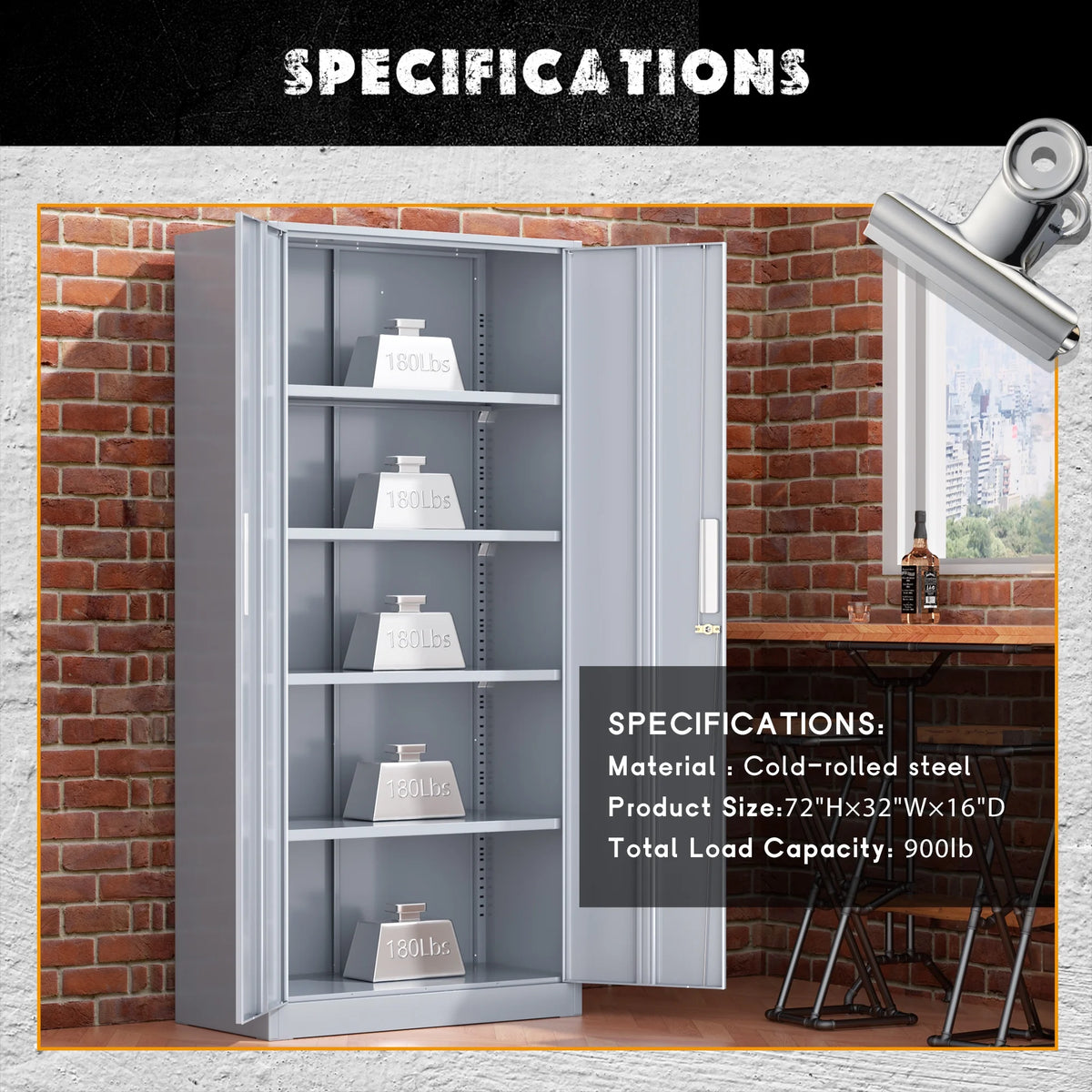 SOLAURA 71" Metal Garage Storage Cabinet with Locking Doors and Adjustable Shelves for Home, Office(Black)