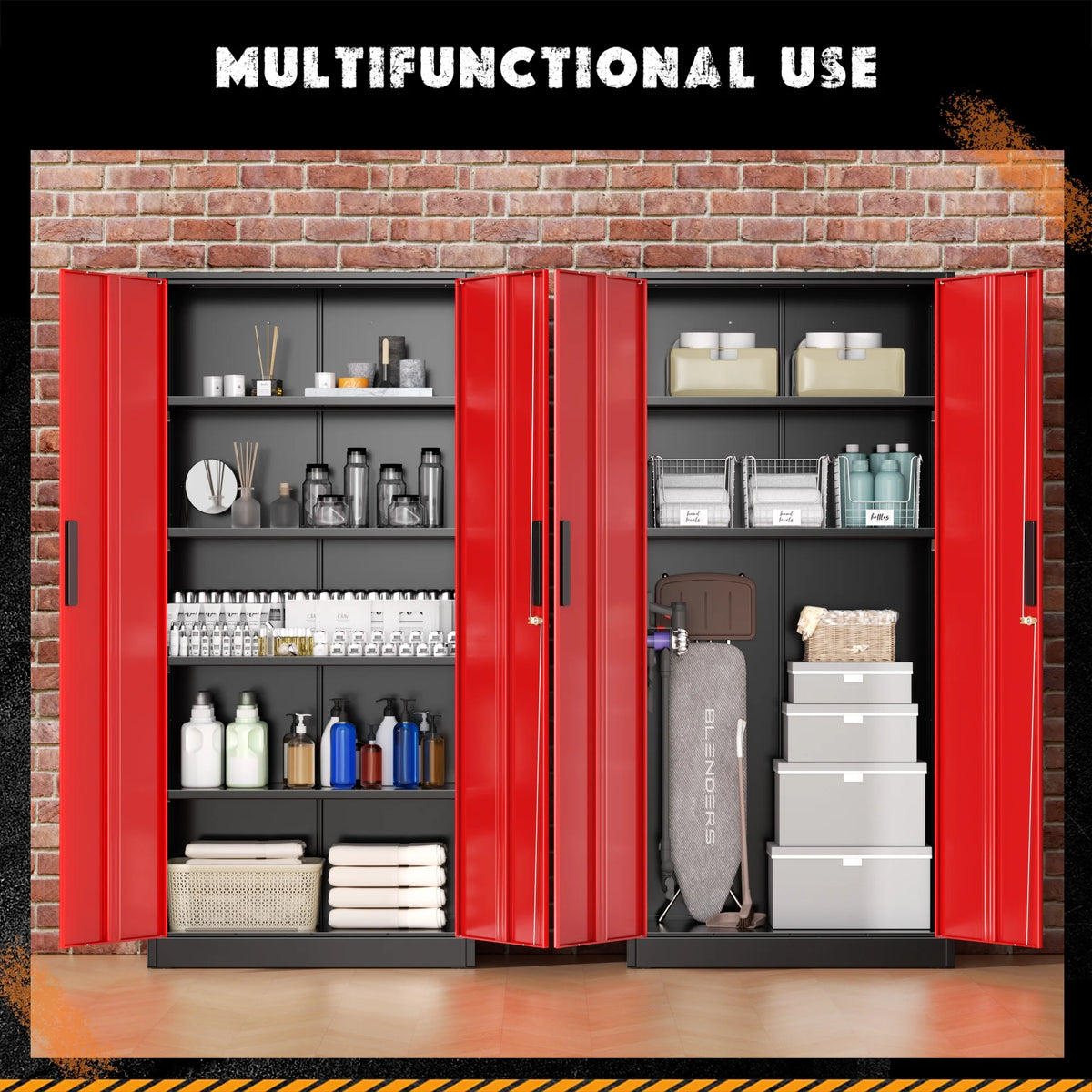 SOLAURA 71" Metal Garage Storage Cabinet with Locking Doors and Adjustable Shelves for Home, Office(Black)