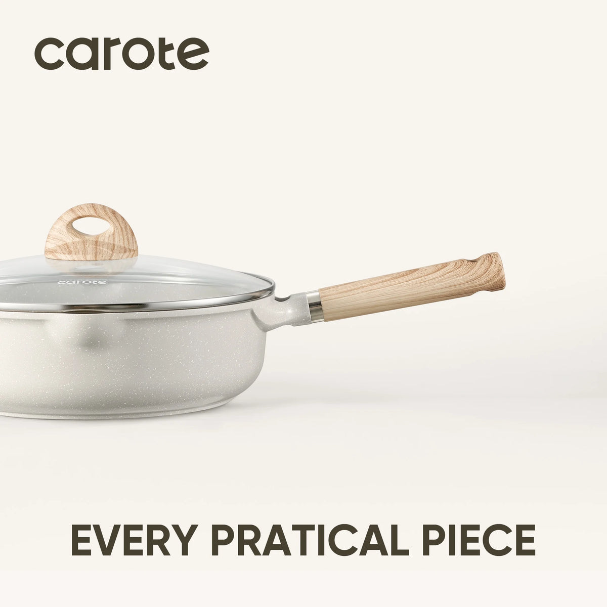 Carote Nonstick Cookware Set 21-Piece, Kitchen Pots and Pans Set, Stay - Cool Handles, Induction Compatible, Cookware Set for RV and Camping, Beige