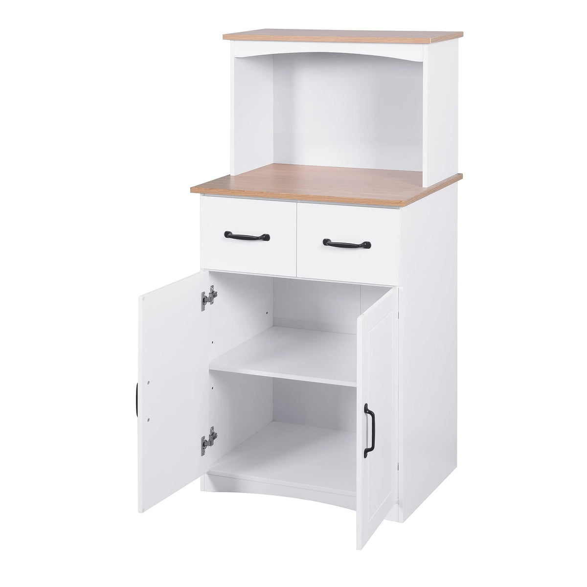 Kitchen Storage Cabinet Pantry Cabinet, White Storage Cupboard Pantry with 2 Doors, 2 Drawers & Microwave Shelf, Freestanding Kitchen Storage Buffet