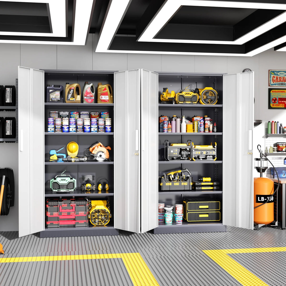 SOLAURA 71" Metal Garage Storage Cabinet with Locking Doors and Adjustable Shelves for Home, Office(Black)
