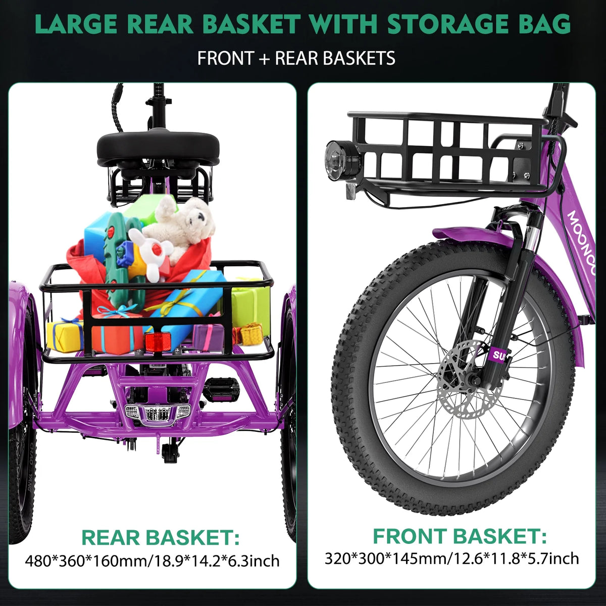 ABORON 3.0 Fat Tire Electric Trike for Senior Foldable E - Bike, 500W Motorized Tricycle Adult 20" Folding 3 Wheel Electric Commute Bike Trike W/48V