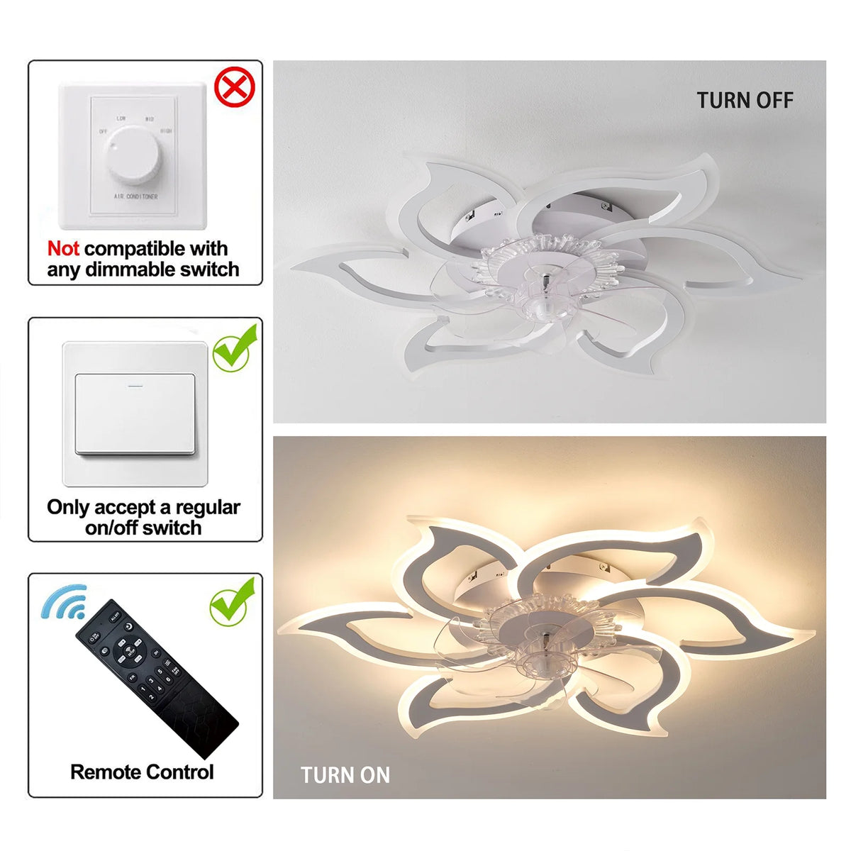 Garwarm Dimmable Ceiling Fan with Light and Remote Control, 27" Small Flush Mounted Ceiling Fan