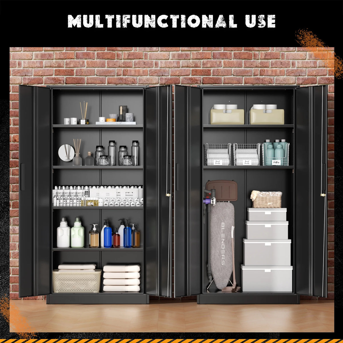 SOLAURA 71" Metal Garage Storage Cabinet with Locking Doors and Adjustable Shelves for Home, Office(Black)