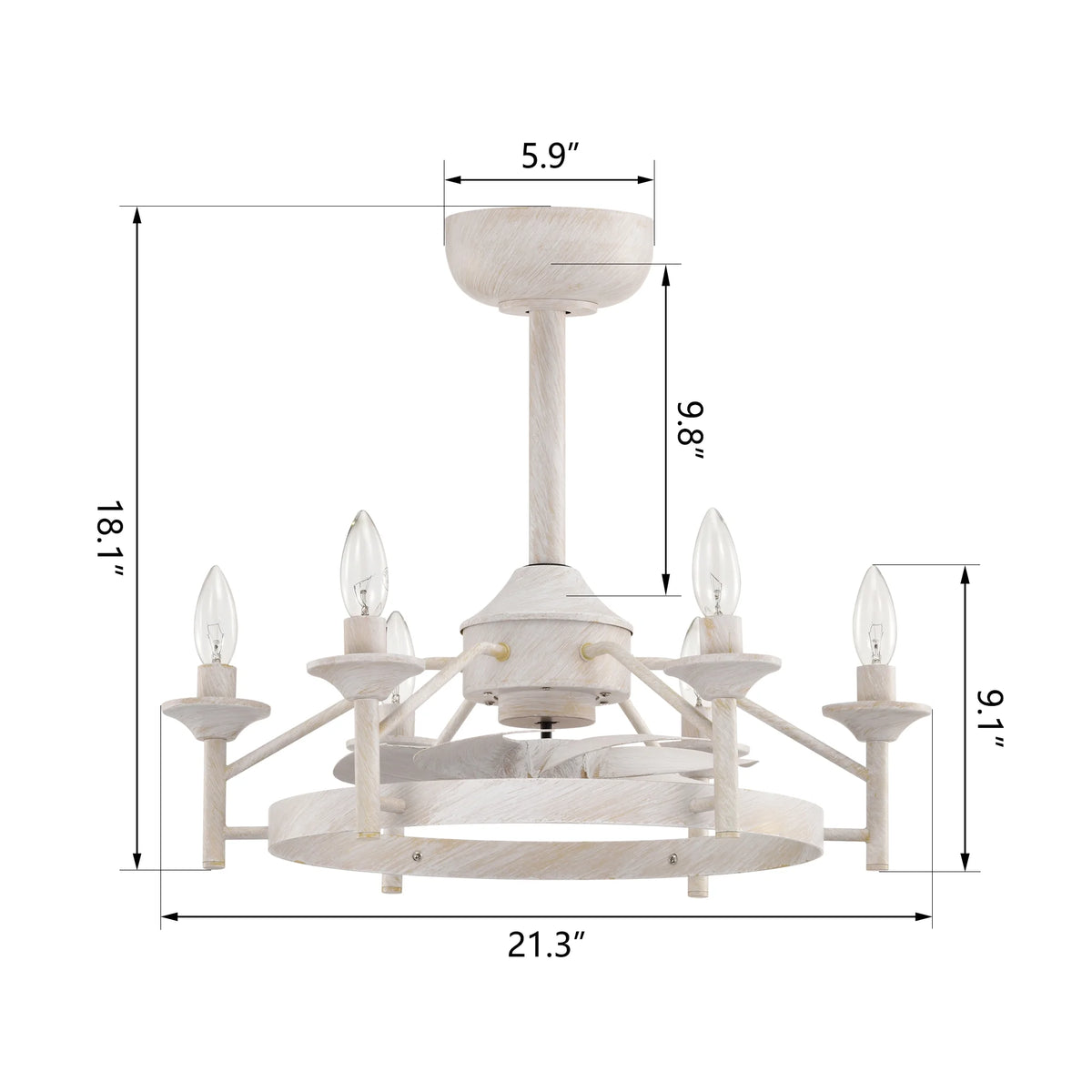 Maxax Candlestick Ceiling Fan with Light, 21" White Vintage Ceiling Fan with Remote Control, 6 Speeds Reversible Timing Ceiling Fan