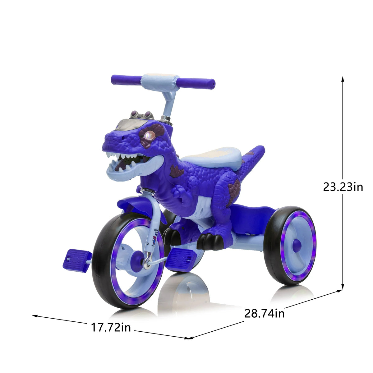 Xuanlur Kids Ride on Dinosaur Tricycle, Toddlers Kid Trike with Wide Flash Wheels, Anti - Slip Pedals, Rear Basket, Music & LED Lights, Toddler Bike